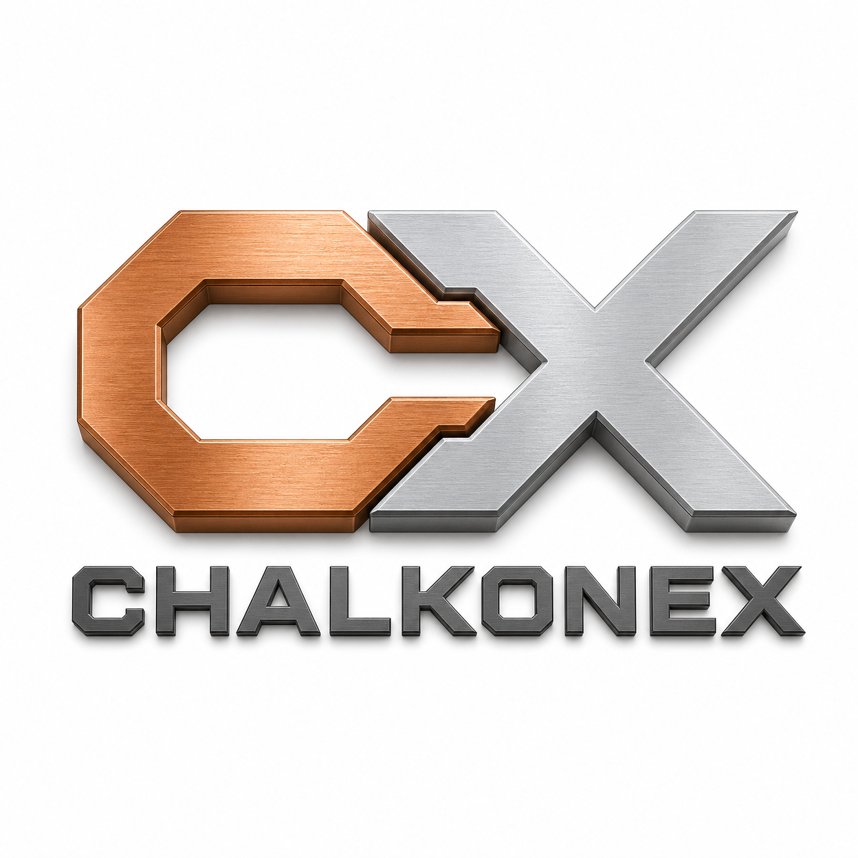 Logotipo Chalkonex em acabamento metálico de cobre e alumínio