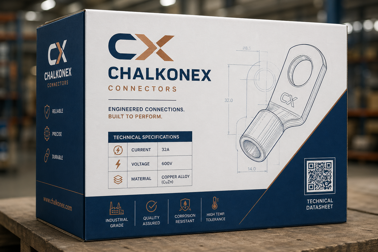 Embalagem técnica Chalkonex para conectores industriais